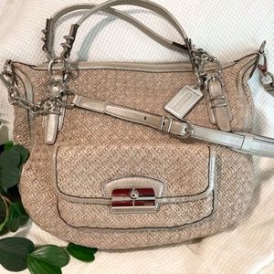 Coach Platinum Woven Leather Crossbody Purse #19341